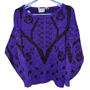 Vintage Evian womens purple metallic acrylic metallic lured sweater (size small)